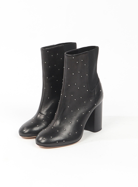 35码 RA0G & BO0NE 黑色精致百搭小铆钉款圆头短靴 855