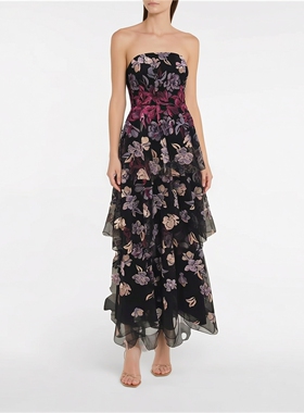 XS-S穿 MARCHESA NOTTE 花优雅好看卉印花抹胸式连衣裙 1858
