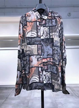 XL-2XL穿 BERNA 男士几何印花翻领宽松版衬衫 570