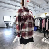 M穿 IR0O 高端格纹翻领口袋纽扣女装 休闲衬衫 660