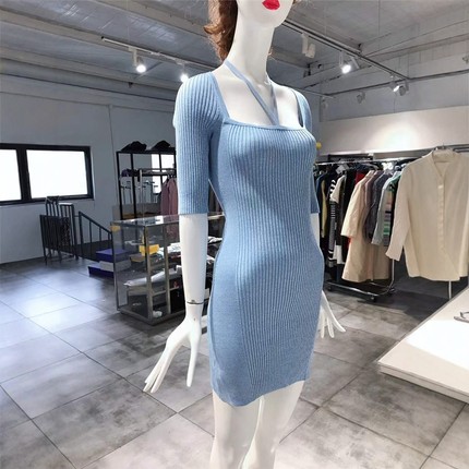 XS-S穿 GAXX 蓝色竖纹针织连衣裙 699
