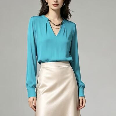 XS-S穿 CLASS ROBERTO CAVALLI 湖蓝色洋装丝衫 420