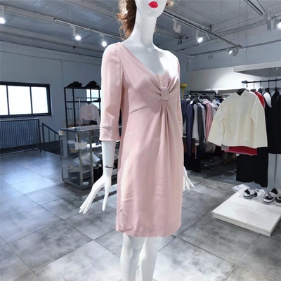 S-M穿 VA GA 柔美粉色V领收腰女装连衣裙 1710