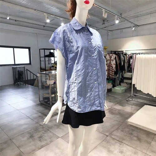S-M穿 SAXX 休闲风蓝色条纹女装休闲衬衫 338