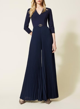 S-M穿 TWINSET 深蓝色金LOGO连体裤 650