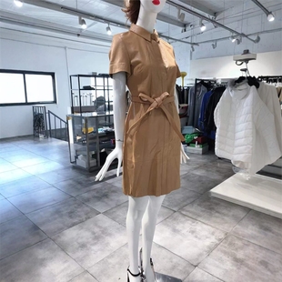 S-M穿 WALTER BAKER 卡其色油润羊皮连衣裙 985