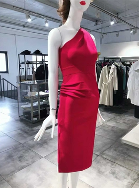 S-M穿 HERVE LEGER 红色单肩洋装连衣裙 1050