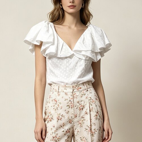 S-M穿 PHILOSOPHY DI LORENZO SERAFINI 荷叶边白色女装衬衫 620