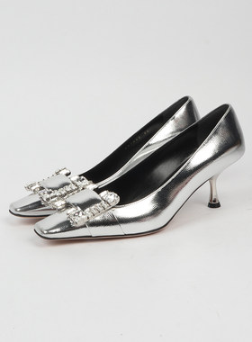 34 35 36 37.5 38码 SE0RGIO RO0SSI 银色水钻方扣细跟单鞋 1420