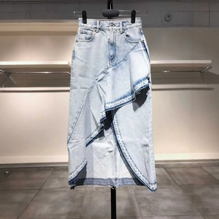 浅蓝色牛仔半裙 WHITE 885 OFF XS穿