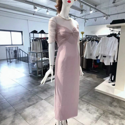 S-M穿 JENNY PACKHAM 粉色网纱圆领收腰女装连衣裙 2800