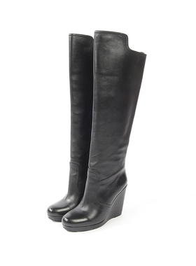 37码 PR LI0NEA RO0SSA 黑色油润牛皮坡跟高靴 1180