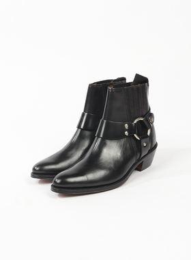 4码 GR0ENSON 黑色小油皮粗跟短靴 765