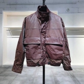 潮流棕红色多口袋立领拉链夹克 1420 时尚 S穿