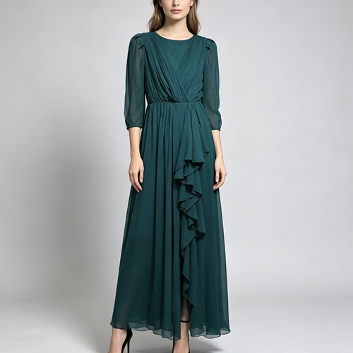 S-小M穿 BADGLEY MISCHKA 端庄墨绿色洋装连衣裙 1355