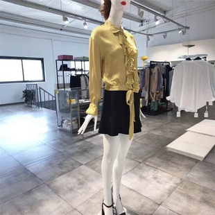 M穿 丝衫 WE0ILI 金色荷叶边洋装 660 ZH0ENG