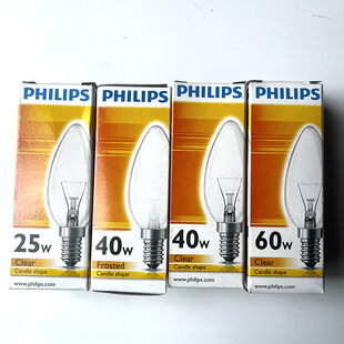飞利浦白炽灯泡钨丝可调光磨砂透明蜡烛E27E14螺口灯泡25W40W100W