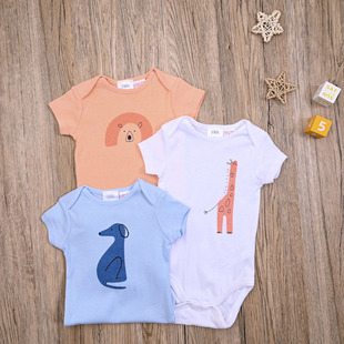 ZR外贸欧美宝宝夏季 三角爬服婴儿套头开档包屁衣三角哈衣 纯棉短袖