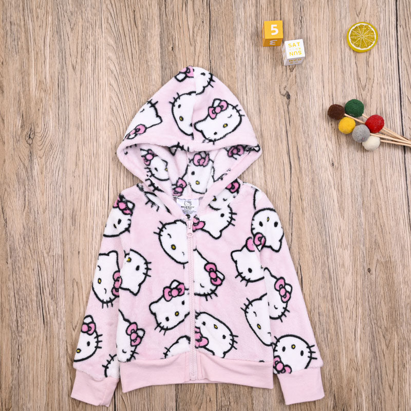 外贸欧美 女宝春秋冬款可爱连帽珊瑚绒衫 女童拉链衫开衫毛绒外套