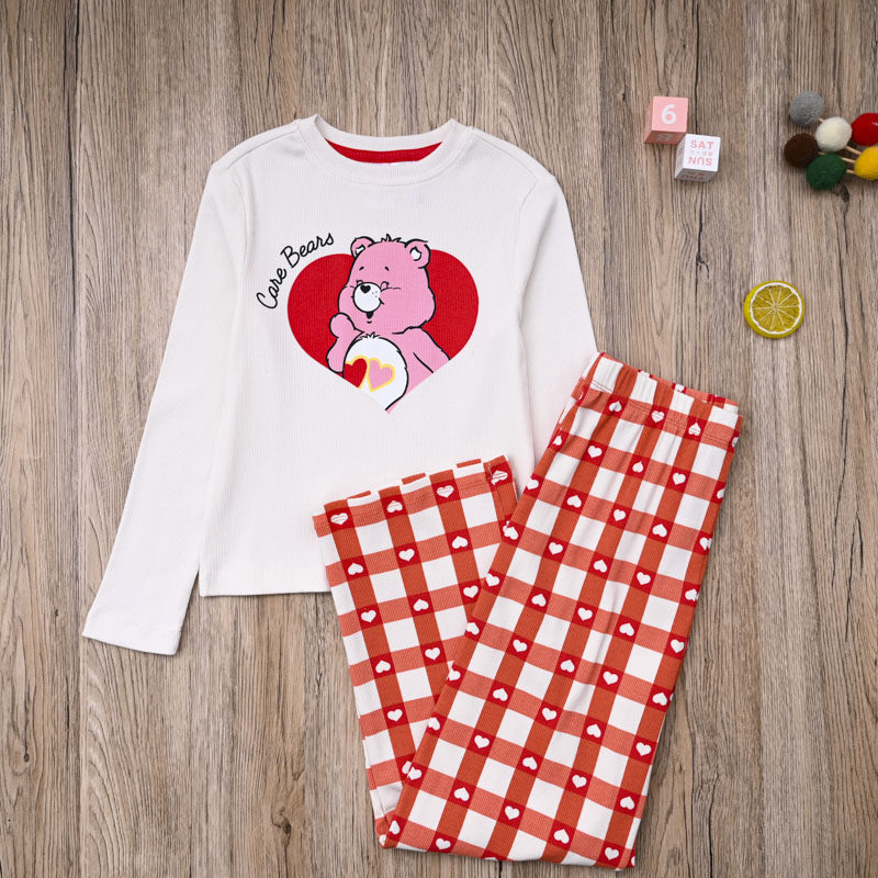 外贸欧美 女童春秋螺纹棉上衣长袖T恤长裤子打底裤家居服两件套装