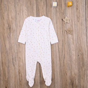ZR外贸欧美女宝纯棉长袖 连体衣包脚连身衣婴儿春秋侧开拉链长爬服