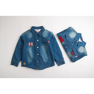 外贸欧美男宝春秋长袖牛仔衣加绒上衣男童可爱短夹克儿童开衫外套