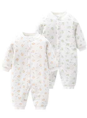 Z国内单宝宝秋冬款夹棉爬保暖连体衣婴儿舒适厚实外穿家居长爬服