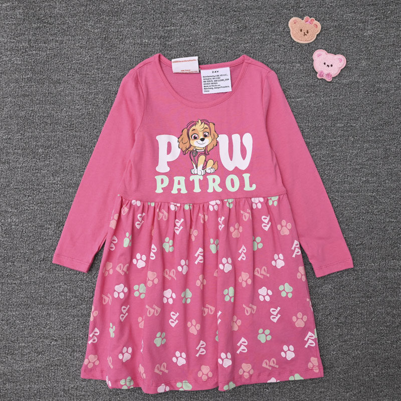 W外贸欧美女宝春秋纯棉长袖连衣裙子女童可爱休闲满印圆领公主裙