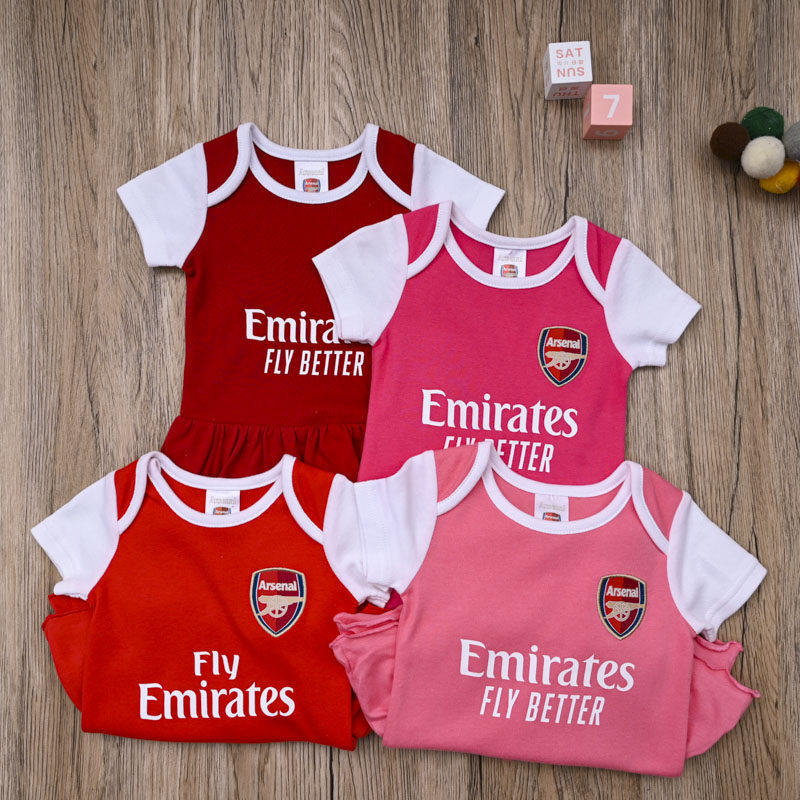 外贸欧美女宝足球服哈衣婴儿夏季纯棉短袖三角爬服包屁衣运动队服