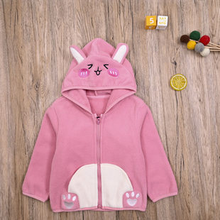 国内单 女宝春秋摇粒绒长袖休闲绒衫 女童可爱外套连帽保暖套头衫