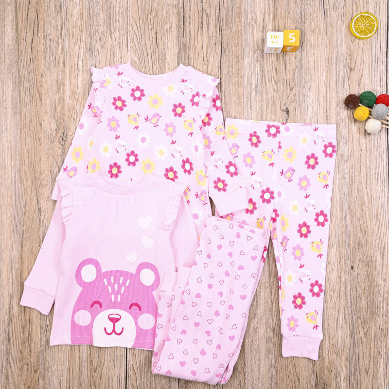 外贸欧美 女宝春秋螺纹棉上衣长袖T恤大PP裤长裤子打底裤两件套装