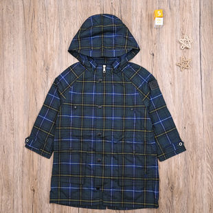 HZ外贸韩单 男宝中长款风衣外套 男童春秋双层拉链衫连帽格子开衫