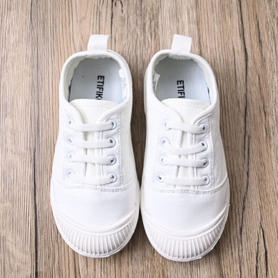 幼儿园宝宝男童女童纯色学生小孩运动布鞋室内儿童小白鞋子一脚蹬