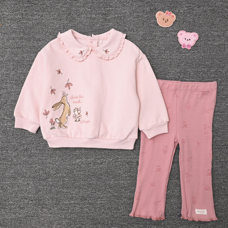 CT外贸欧美女宝春秋长袖细抓绒衫卫衣纯棉打底裤子长裤两件套装