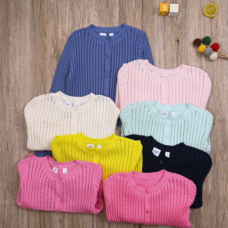 GA外贸欧美女童春秋针织衫女宝宝开衫外套甜美镂空长袖毛线衣上衣