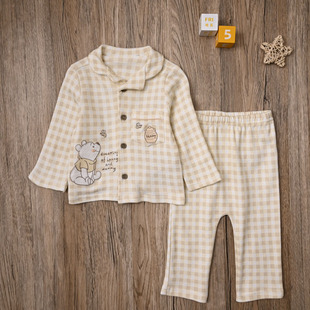 外贸欧美宝宝春秋纯棉长袖开衫上衣长裤子家居服睡衣睡裤两件套装