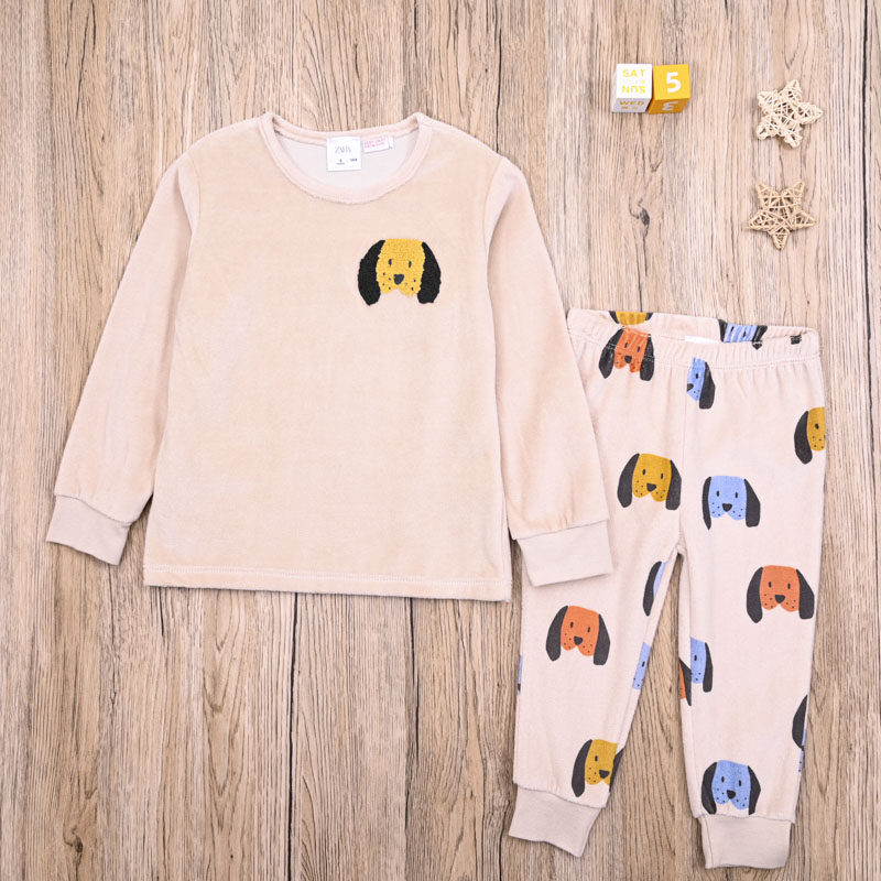 ZR外贸欧美男宝春秋天鹅绒衫套头衫上衣休闲长裤子家居服两件套装