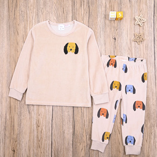 ZR外贸欧美男宝春秋天鹅绒衫套头衫上衣休闲长裤子家居服两件套装