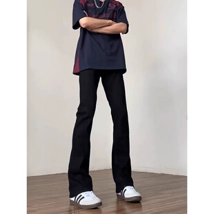 cleanfit弯刀牛仔裤黑色高腰微喇裤男生美式vibe风高街修身直筒裤