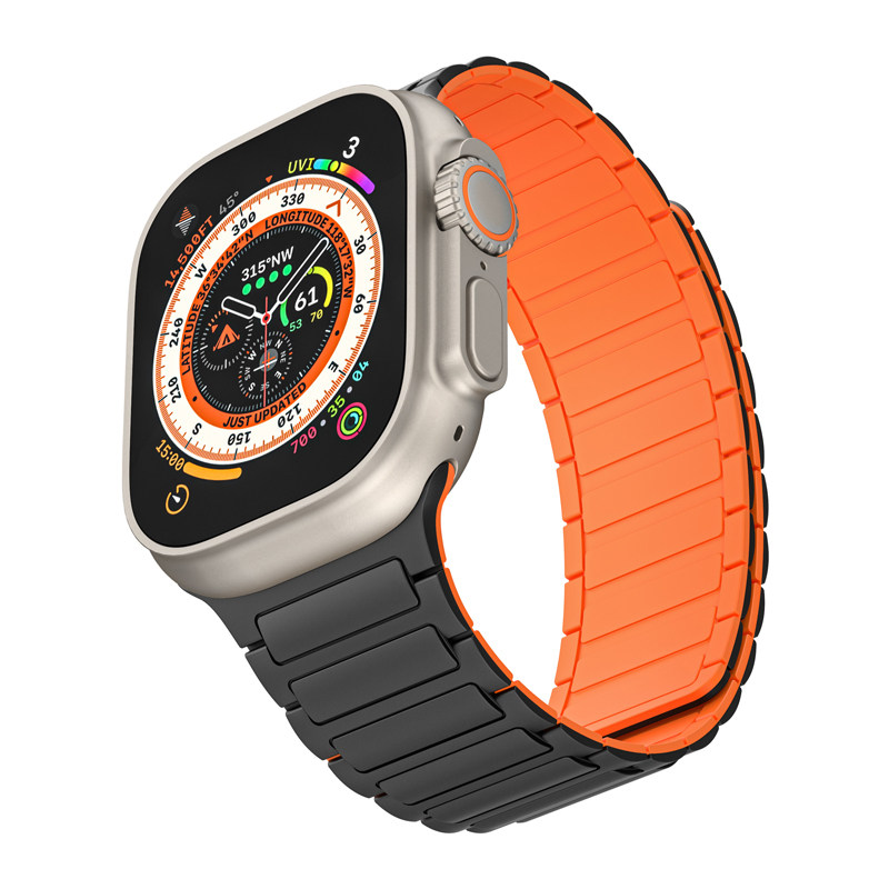 适用苹果手表iwatch表带49mmultra2夏天金属磁吸三珠applewatch9硅胶s8编织6高级se运动透气5不锈钢带男女