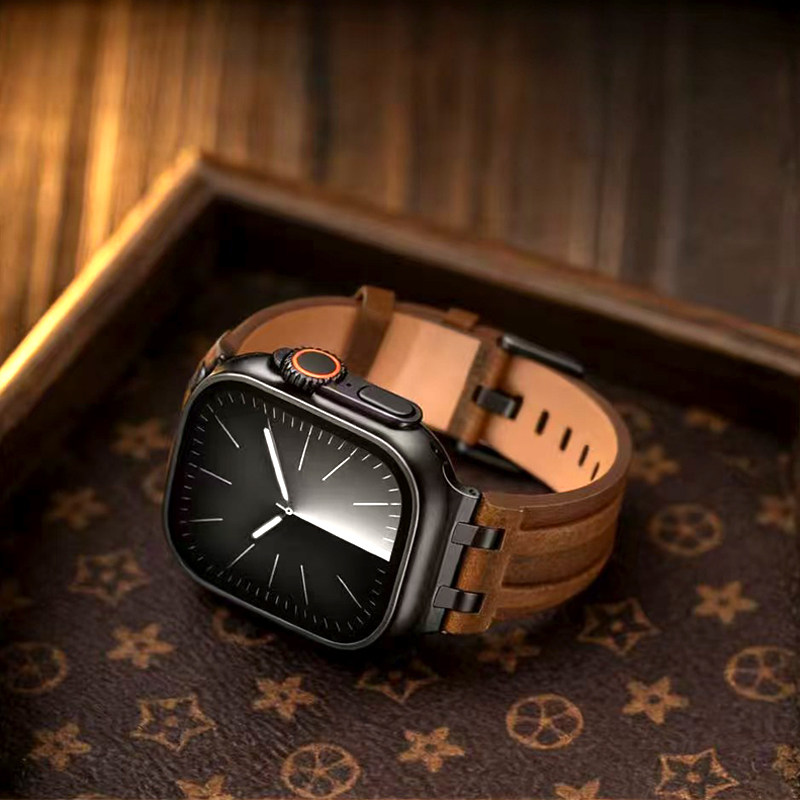 适用AppleWatch疯马皮复古替换