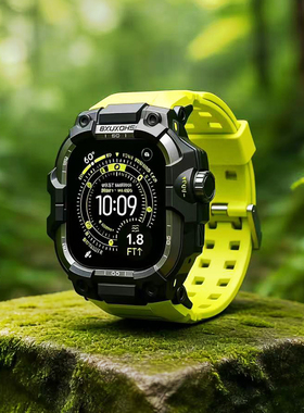 适用AppleWatch Ultra3/2/1代金属改装壳苹果手表iwatch10高性能硅胶表带S11一体氟橡胶运动表带45/46/49mm