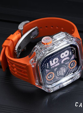 适用ultra iwatch49mm10s3456理查德冰川表带扣苹果手表applewatch8氟橡胶蝴蝶扣改装透明时尚潮品保护套一体