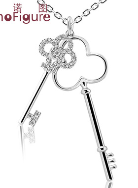 法诺图首饰品双钥匙吊坠925银项链女锁骨链锁匙项坠男女朋友礼物