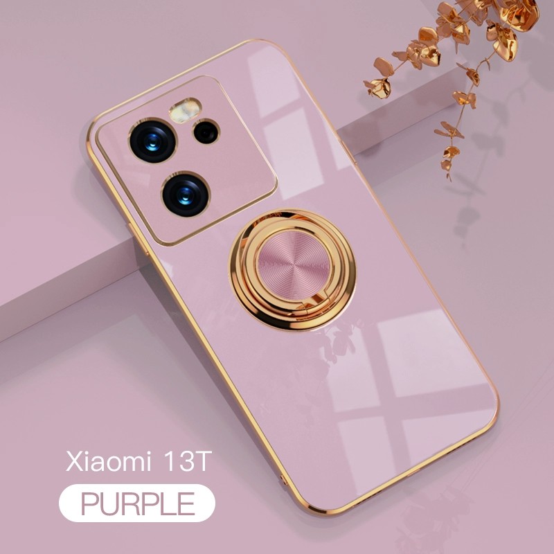 适用小米13tpro手机壳xiaomi13t海外版时尚电镀mi13tpor纯色硅胶t13pro全包镜头软套tpr0磁吸指环支架tpor女m