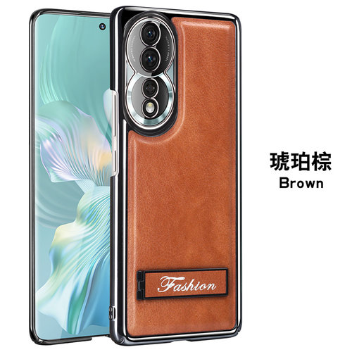 适用荣耀80手机壳honor80pro商务轻奢皮革8o全包镜头后壳h0n0r八十por金属pr0折叠支架ann一an00皮纹80p男anp