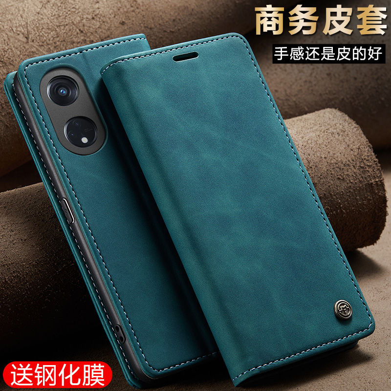 适用opporeno8t手机壳reno8t5g商务潮牌opρoreno翻盖式皮套opporeo两面全包ren08t掀盖折叠支架5g磁吸插卡套