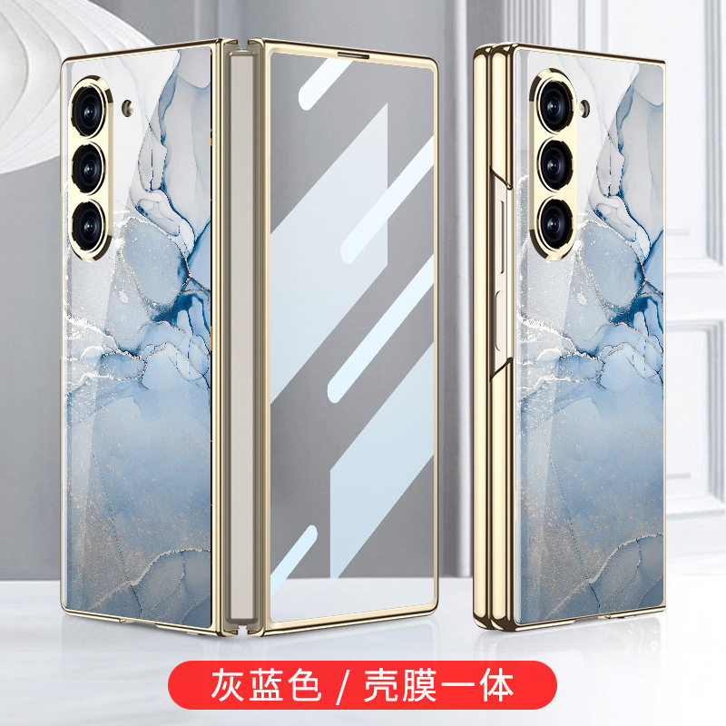适用三星zfold6手机壳galaxy fold6时尚彩绘玻璃z6折叠屏sm f9560超薄壳膜一体folder前后全包foid保护壳food