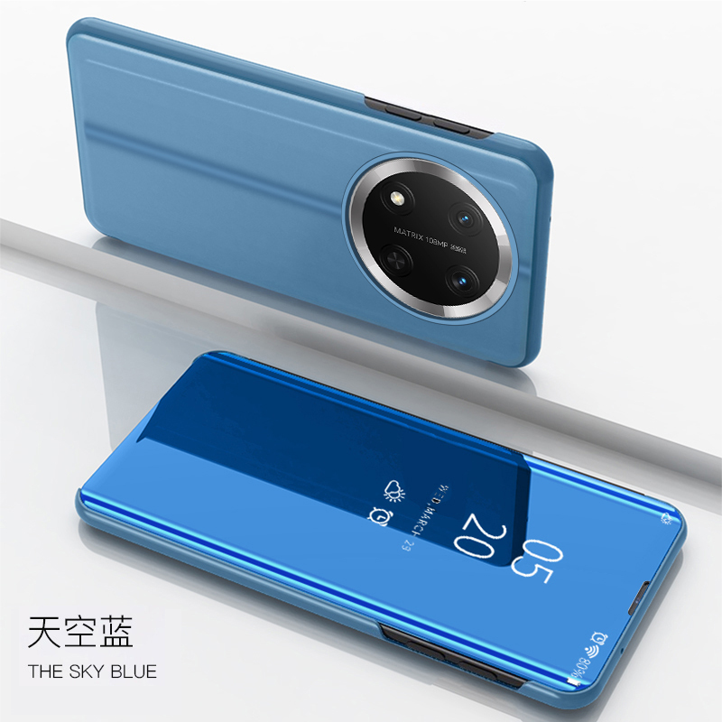 适用华为荣耀x9c手机壳honor x9c 5g电镀镜面半透明x9c5g左右翻盖式皮套㐅9c前后全包BRP一NX1带盖折叠支架