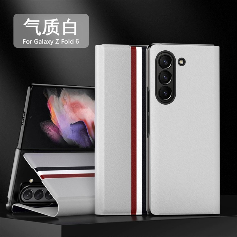 适用三星fold6手机壳galaxyzfold6高档皮革z6侧翻盖式皮套foid双面ford6带盖fd折叠支架flod插卡套find6钱包f